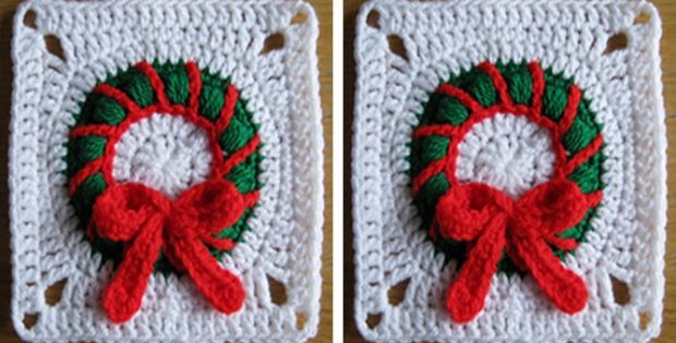 Christmas Wreath Crocheted Square Free Crochet Pattern