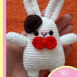 Adorable Crocheted Gentleman Bunny. Front view with red background || thecrochetspace.com
