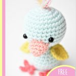 Amigurumi Friendly Wee Duck.Mini, blue duck with yellow wings and peach colored beak and feet || thecrochetspace.com