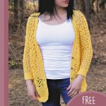 Arty Lace Crochet Cardigan. Front image of yellow, lace cardigan || thecrochetspace.com