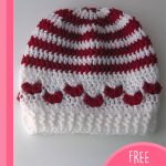 Baby Mine Crocheted Hat With Hearts. Red stripes and red hearts and white beanie || thecrochetspace.com