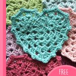 Beautiful Crocheted Grannie Heart. A pile of granny hearts with the turquoise one at the top || thecrochetspace.com