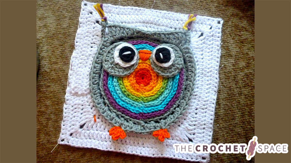 biggie rainbow owl crocheted square || editor