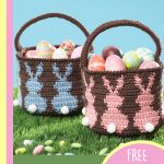 Bunny Egg Crocheted Basket. Two baskets filled with easter eggs || thecrochetspace.com