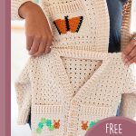 Butterfly Crochet Cardigan Set. Adult and children's cardigan. Butterfly on adult pocket and catterpillar on childs || thecrochetspace.com