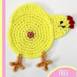 Chicken Butt Crocheted Coasters . Crafted in bright yellow, with chicken looking backwards. Fun for Easter || thecrochetspace.com