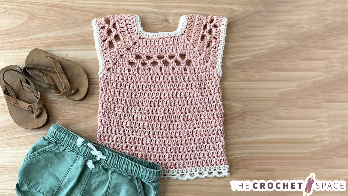 Children's Midnight Crochet Top. Childs version of Adult top. Square necked Vest, Pale Pink with white edging || thecrochetspace.com