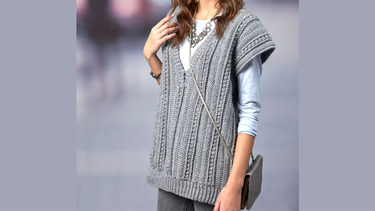 comfy crocheted deep vee vest || editor
