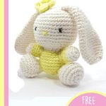 Crochet Amigurumi Rabbits. White rabbit with yellow accents || thecrochetspace.com