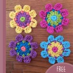 Crochet Flower Motif. 4x rounded motifs with rounded petals || thecrochetspace.com