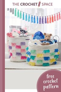 crochet fringe basket for babys things || editor