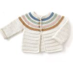 Crochet Ginger-lily Baby Jacket. Natural colored cardigan with 4 rings of color in the yoke || thecrochetspace.com