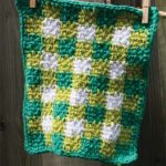Crochet Gingham Dishcloth. One dishcloth crafted in green/white || thecrochetspace.com