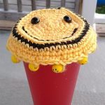 Crochet Glass Cover Duo. 1 of 2 Patterns. Kiddie Pattern Smiley face in bright yellow with smiley beads | thecrochetspace.com