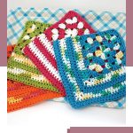 Crochet Granny Split Dishcloth. Four different colored dishcloths || thecrochetspace.com