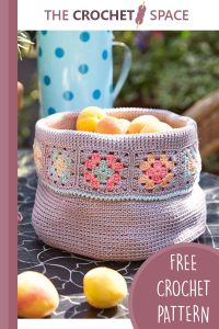crochet granny square edged basket || editor