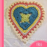 Crochet Granny Sweet Hearts. Blue center heart 1x heart || thecrochetspace.com