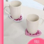 Crochet Heart Coasters. heart shaped x2 coasters in variegated pinks || thecrochetspace.com