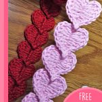 Crochet Overlapping Hearts Bookmarks. Close up of a Pink heart bookmark and a red heart bookmark || thecrochetspace.com