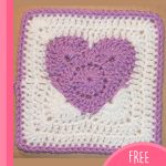 Crochet Purple Heart Square. White square with mauve heart in center and mauve edging || thecrochetspace.com