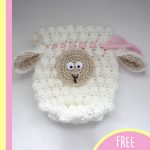 Crochet Sheep Drawstring Bag. Empty bag with pink ribbon for closing || thecrochetspace.com