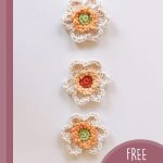 Crochet Spring Narcissus Flower . Three flower heads in a vertical row, crafted in different colors || thecrochetspace.com