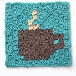 Crochet Starbucks Square. Crafted in blue with a brown coffee mug || thecrochetspace.com