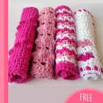 Crochet True Love Ways Dishcloth. All x4 dishcloths in set rolled and laid next to each other || thecrochetspace.com
