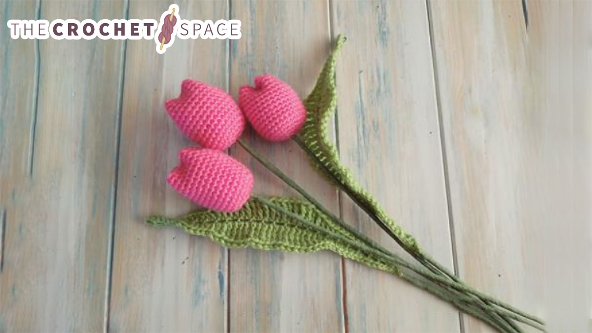 Crochet Tulips With Leaves || thecrochetspace.com