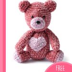 Crochet Velvet Valentine Bear. Pink bear with a pink heart on his tummy || thecrochetspace.com
