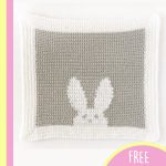 Crocheted Bunny Baby Blanket. Crafted in grey and white, with a rabbit head in c2c || thecrochetspace.com