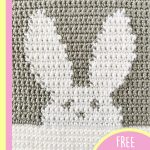 Crocheted Bunny Baby Blanket. Close up of rabbit head in square baby blanket || thecrochetspace.com