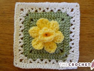 Crocheted Daffodowndillies Square || thecrochetspace.com