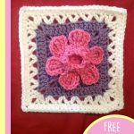 Crocheted Daffodowndillies Square. An Easter square crafted in pink, purple and white || thecrochetspace.com