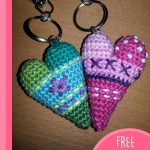 Crocheted Heart Key Rings. 2x keyrings in different colors and accents in a heart shape and filled || thecrochetspace.com