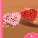 Crocheted Mesh Heart. 2x finished hearts in pink and red || thecrochetspace.com