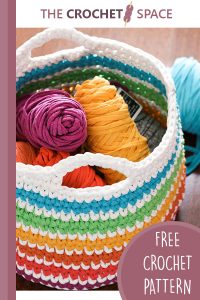 crocheted rainbow storage basket || editor