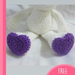 Crocheted Valentine Teddy Bear. Bears purple heart feet || thecrochetspace.com
