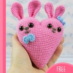 Cute Crocheted Bunny Hearts. Held in a hand || thecrochetspace.com