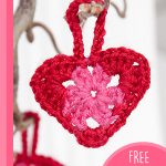 Delightful Crocheted Hanging Hearts. 1x red heart with a pink center || thecrochetspace.com