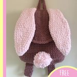 Easter Bunny Crochet Rucksack. Crafted in brown with pink ears and bob tail || thecrochetspace.com
