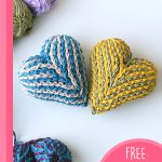 Easy Brioche Crochet Heart. 2x hearts. Green/ yellow & blue/beige || thecrochetspace.com