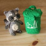 Easy Mini Crochet Raccoon. Raccoon together with a green trash bin || thecrochetspace.com