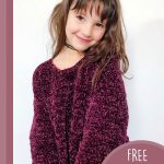 Family Crochet Evie Sweater. Child in burgandy sweater || thecrochetspace.com