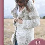 Faux Fur Crochet Jacket. Side image of jacket, holding jacket closed just below lapels || thecrochetspace.com