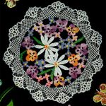 Flora Crochet Bouquet Doily. White lace surround filled with colorful flowers in the middle || thecrochetspace.com