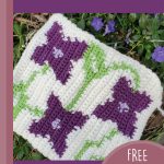 Flowering Vine Crochet Square. White square with violet flower and green creeper || thecrochetspace.com
