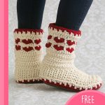 Forever Loved Crochet Boots. Cream slipper boots with red hearts || thecrochetspace.com