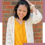 Forever Diamond Crochet Cardi. Front image of woman wearing cream cardigan, with no fastenings || thecrochetspace.com