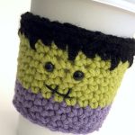 Frankencoffee Crochet Mug Cozy. Frankenstein's face in mauve, green and black || thecrochetspace.com